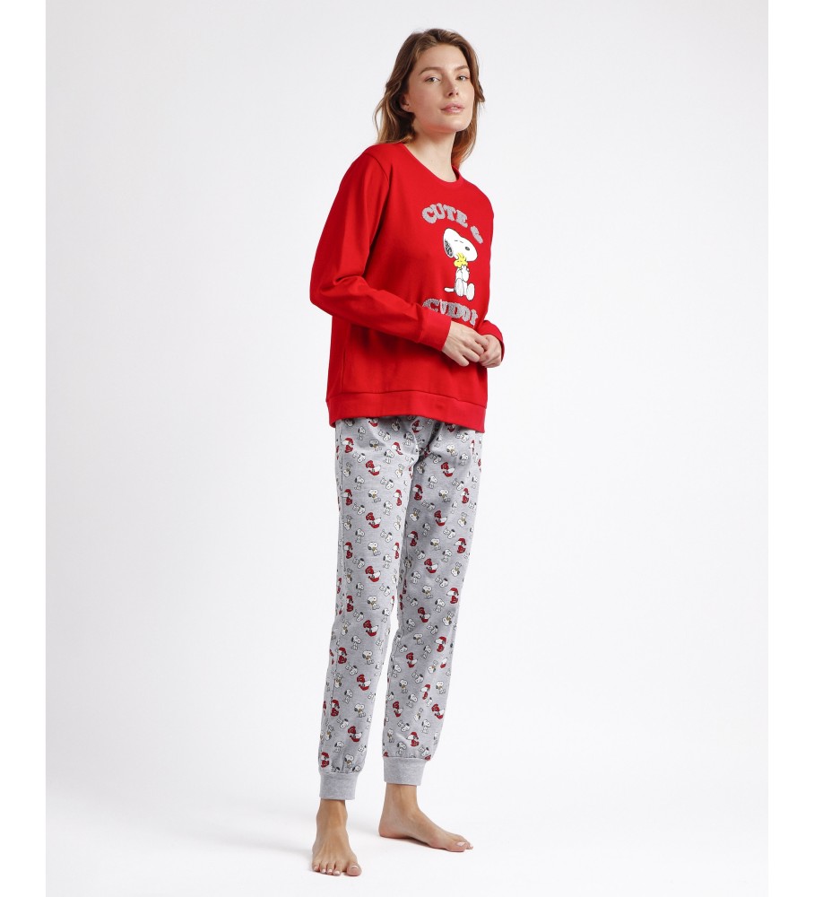 Pijama de manga comprida Aznar Innova Cute & Cuddly Snoopy na cor vermelha