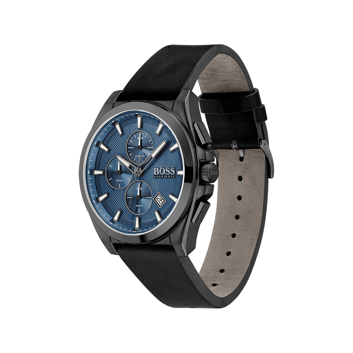 Montre Boss homme chronographe acier bracelet cuir noir
