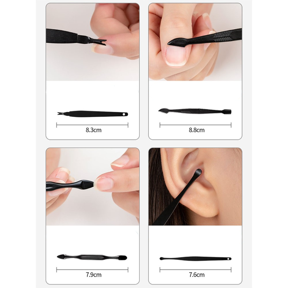 (19-tlg. Set) Pediküre Maniküre Finger Fuss Nagel Pflege-Set inkl. Leder Reise Etui - Schwarz