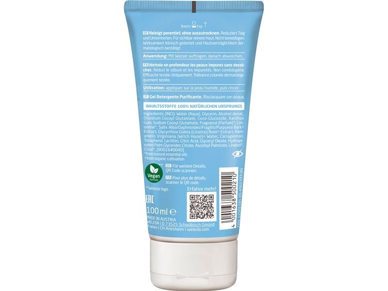 WELEDA Gesichtsreinigung Klärendes Waschgel 100 ml Natürliches Waschgel für ein sichtbar reineres Hautbild ohne Unreinheiten