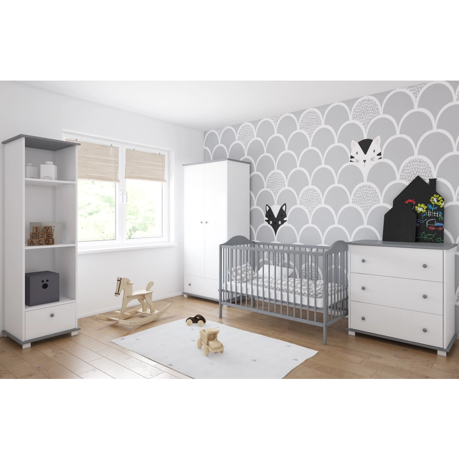 Kids Collective Babybett Gitterbett 60x120 höhenverstellbar | herausnehmbare Sprossen Stäbe grau