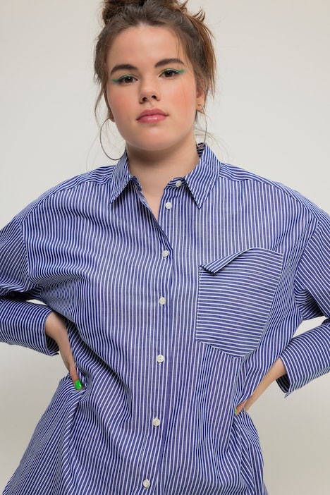 Hemd, oversized, Streifen, Hemdkragen, Langarm
