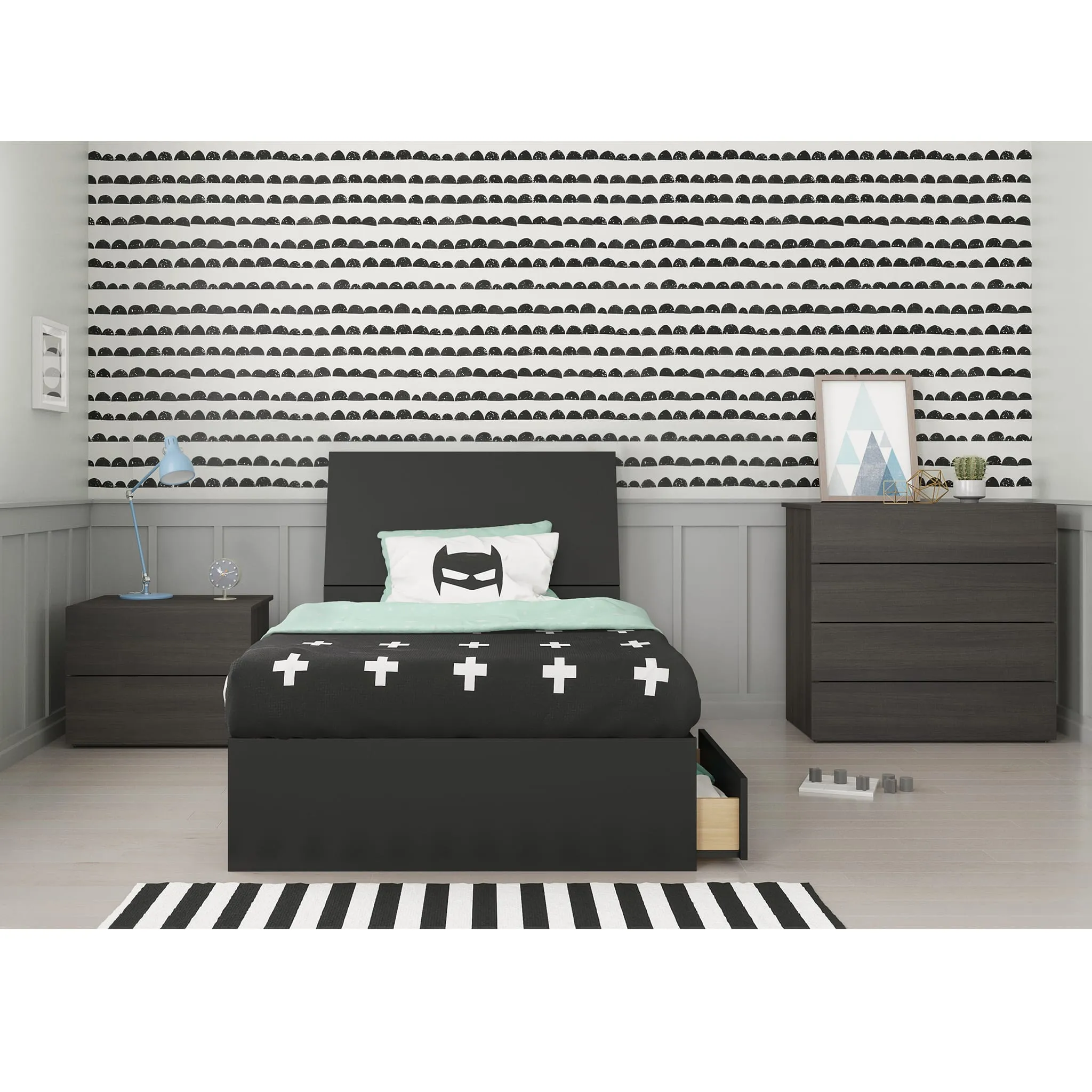 Nexera Lit Simple 3 Tiroirs Aston - Noir
