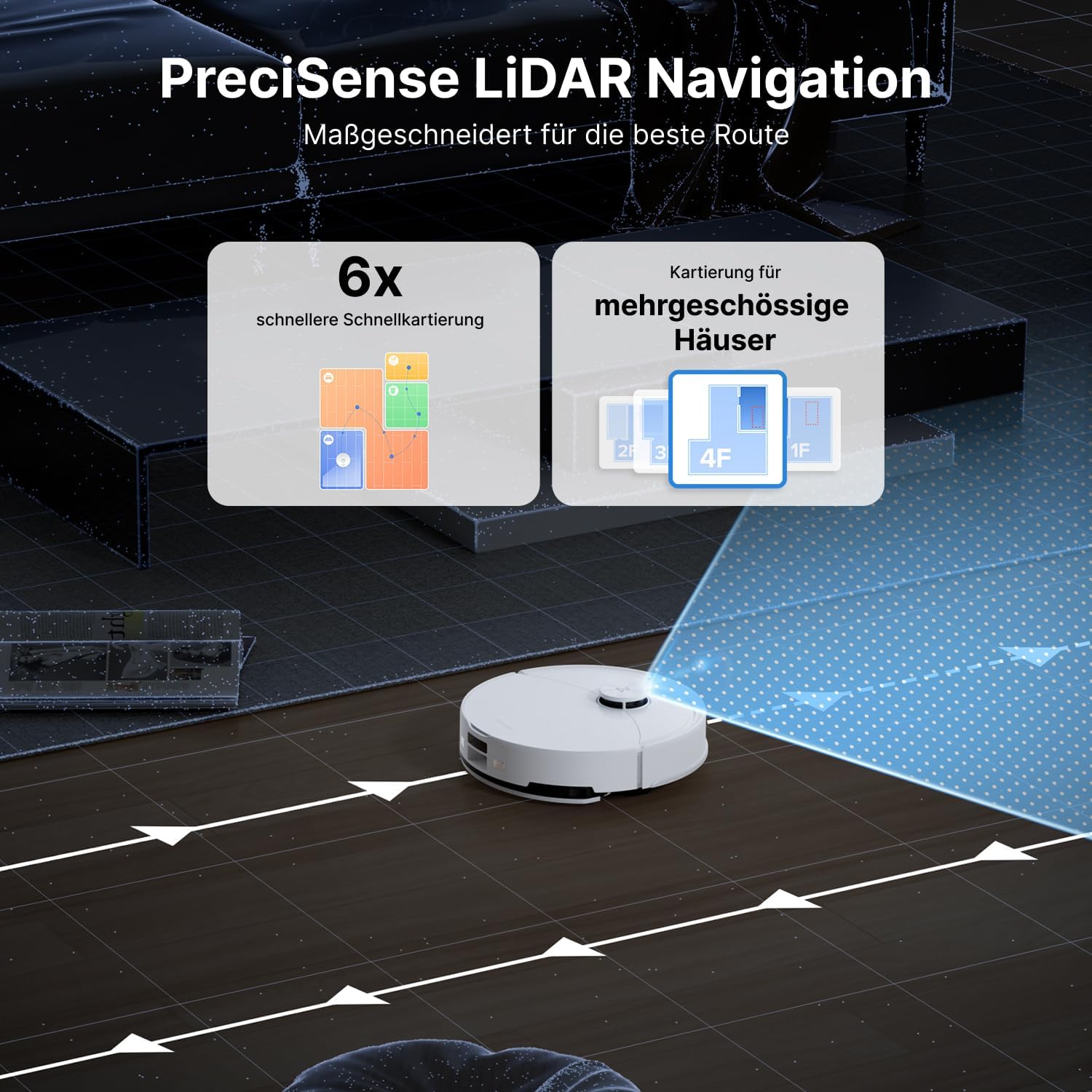 roborock Q10 X5+ Saugroboter mit Wischfunktion, Auto-Entleerungsstation für 7 Wochen,10000 Pa Saugkraft, Dual Anti-Tangle System, intelligente Hindernisvermeidung, PreciSense-LiDAR Navigation, Weiß