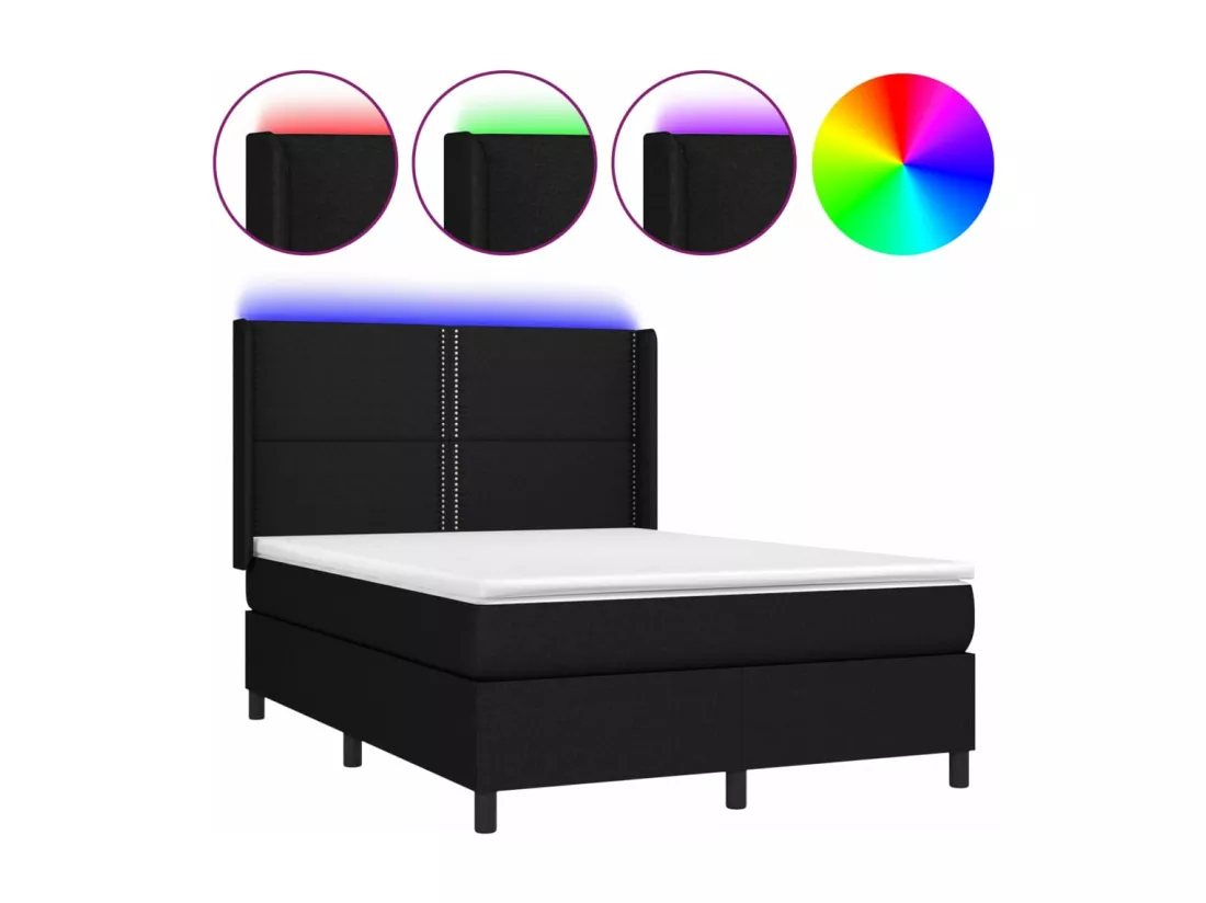 Sommier tapissier avec matelas et LED Noir 140x190 cm Tissu