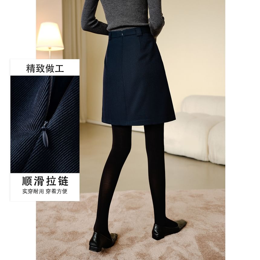 Jeonseon - Hoge taille effen mini A-lijn rok