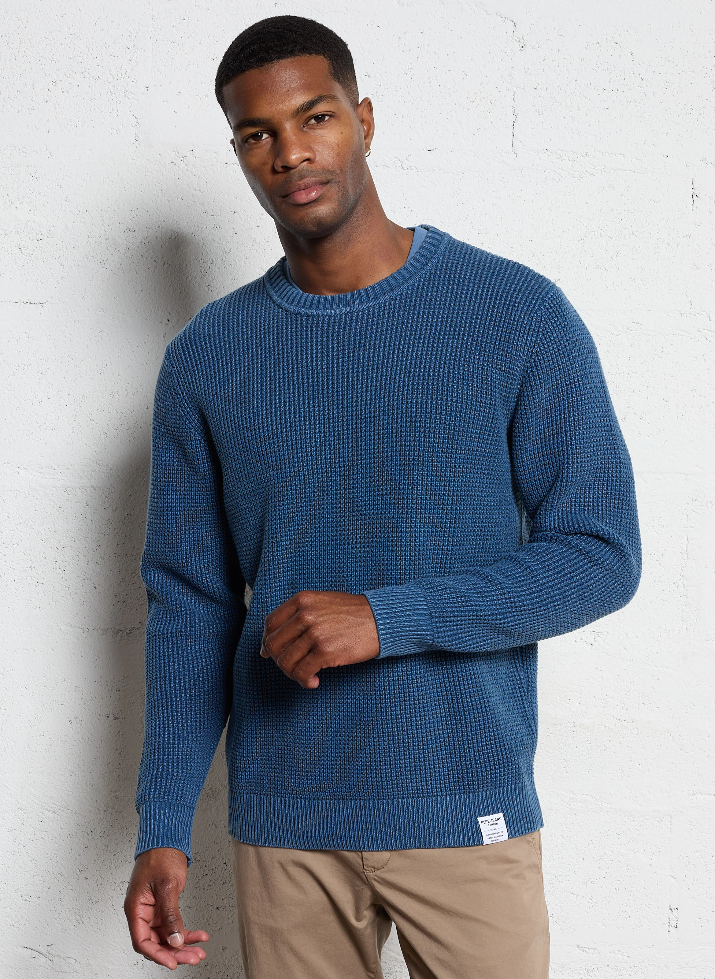 MADDOX - Pull droit col rond en coton | Bleu