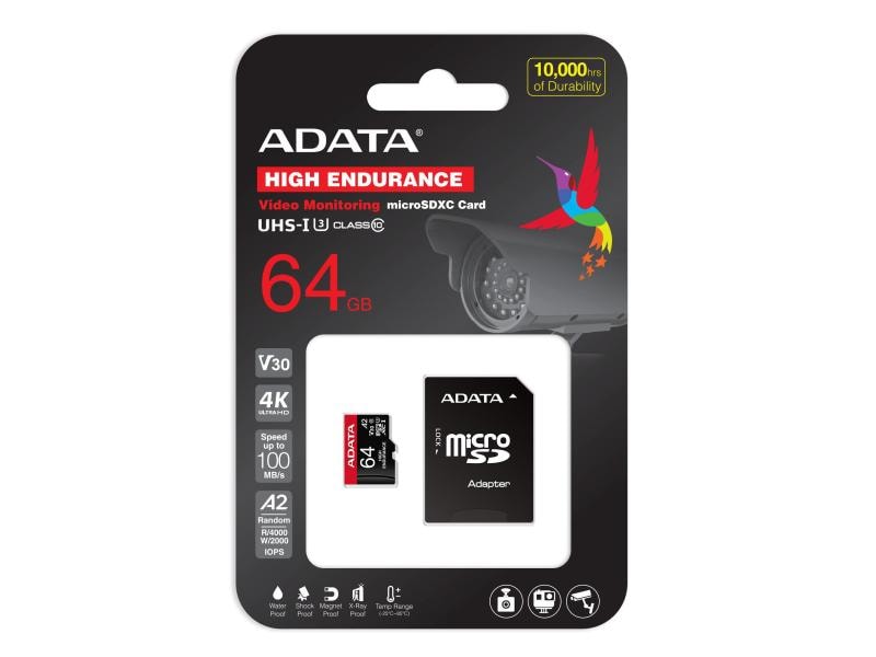 ADATA microSDXC-Karte High Endurance 64 GB SD-Karte, UHS-I U3 Class 10 V30 A2, 64 GB