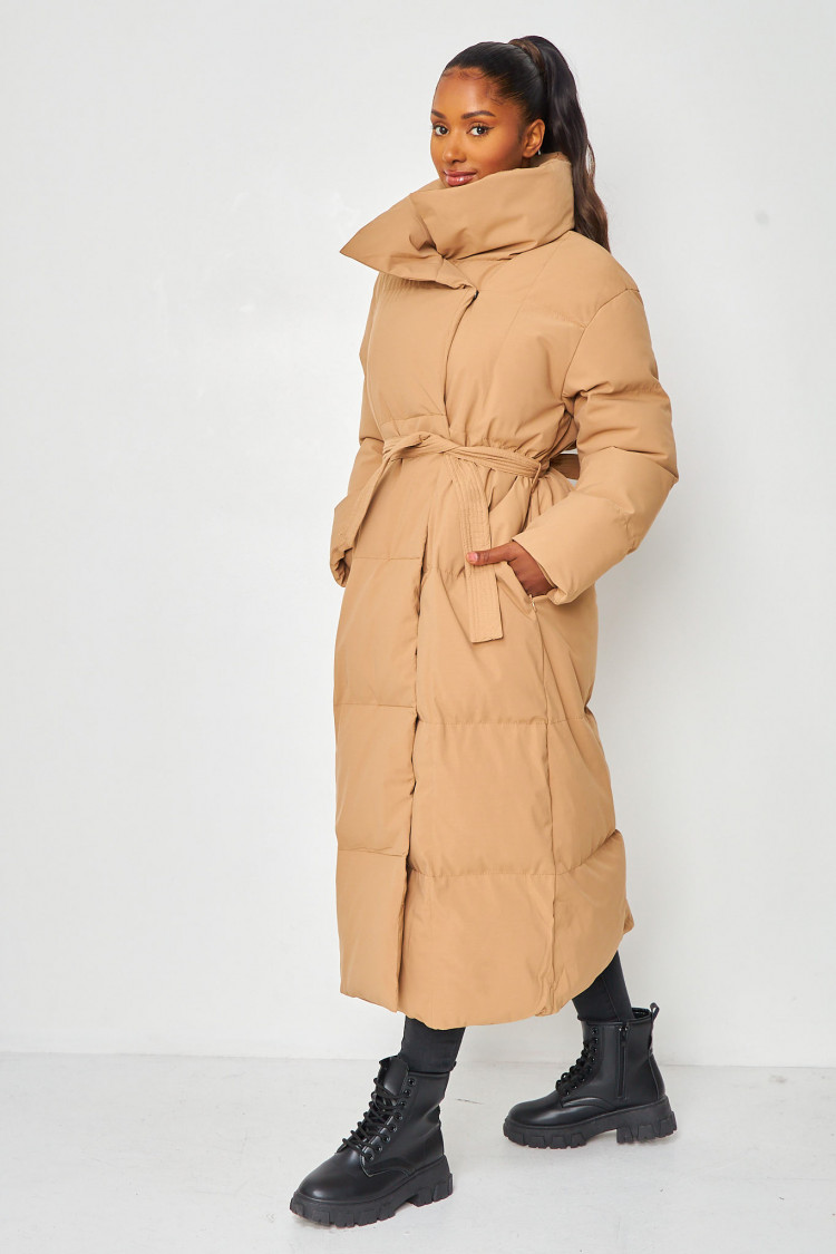 Doudoune matelassée camel manches longues