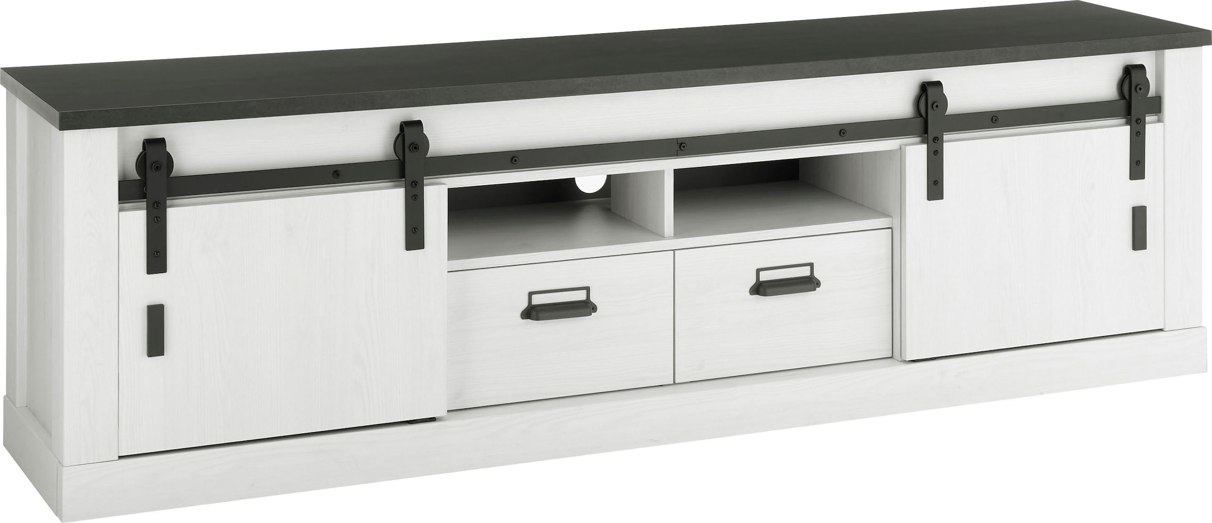 Home affaire Lowboard »SHERWOOD« modernes Holz Dekor, mit Scheunentorbeschlag aus Metall, Breite 201 cm