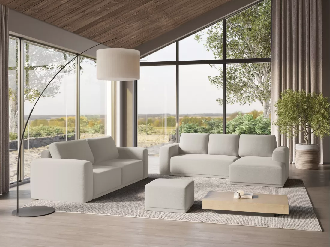 Canapé d'angle panoramique convertible en tissu chenille - argent - KAILA