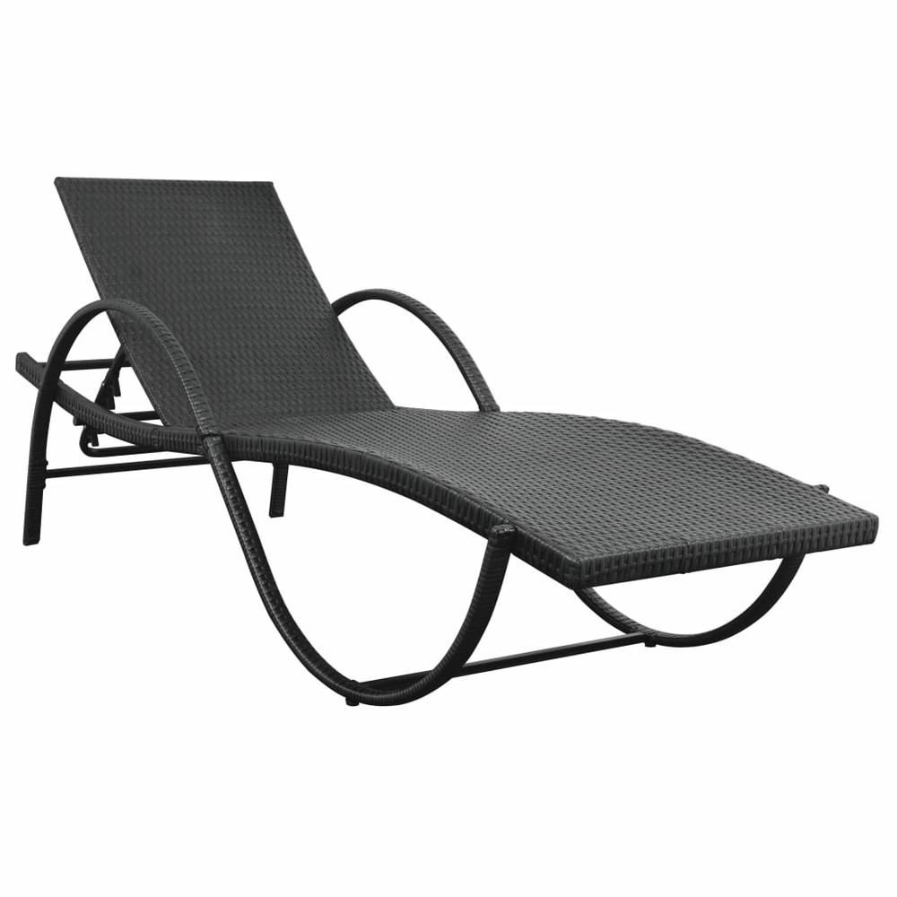Transat chaise longue bain de soleil lit de jardin terrasse meuble d'extérieur avec coussin et table résine tressée noir 02_0