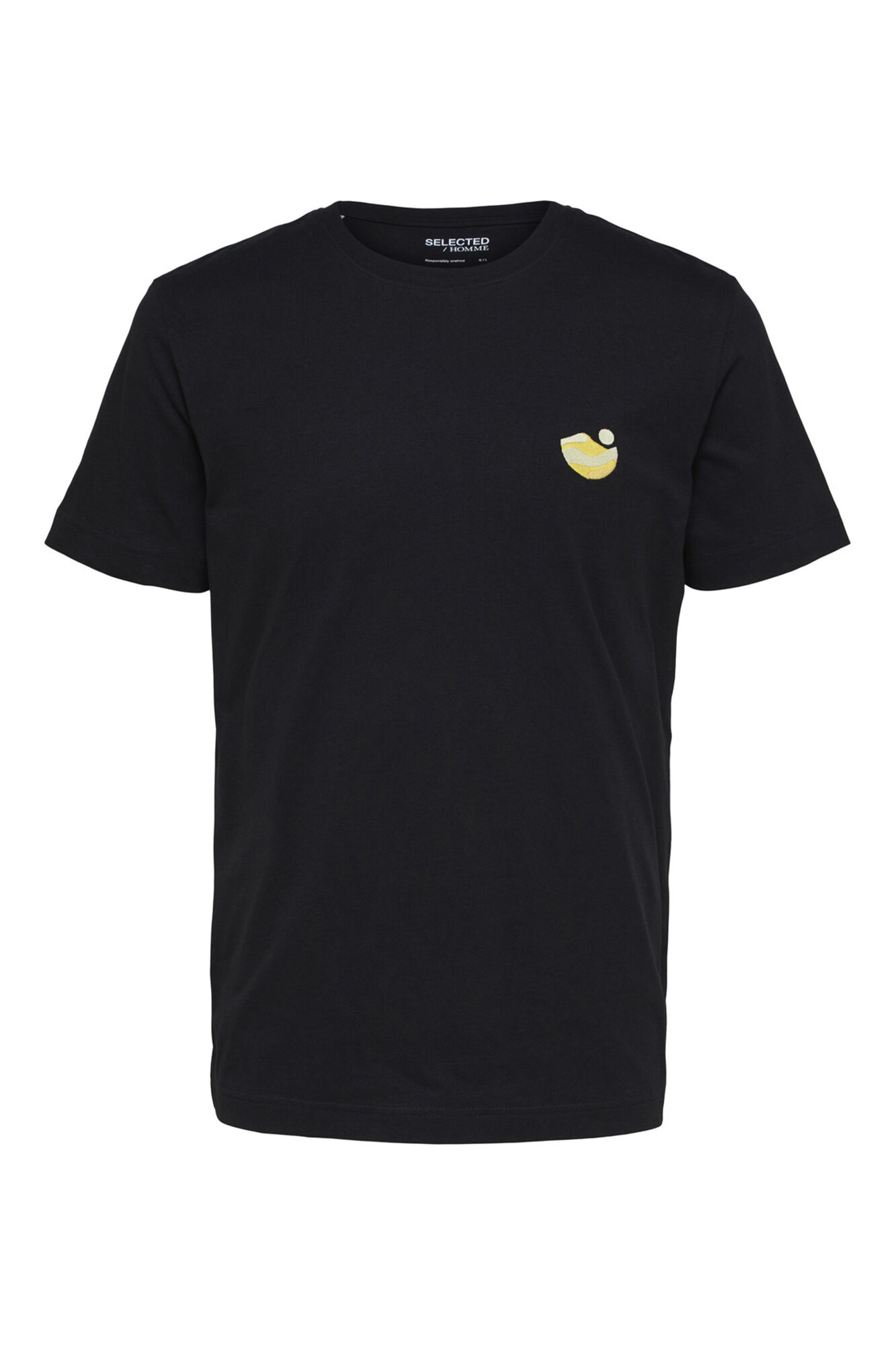 Camiseta de algodão orgânico com detalhes bordados - Preta