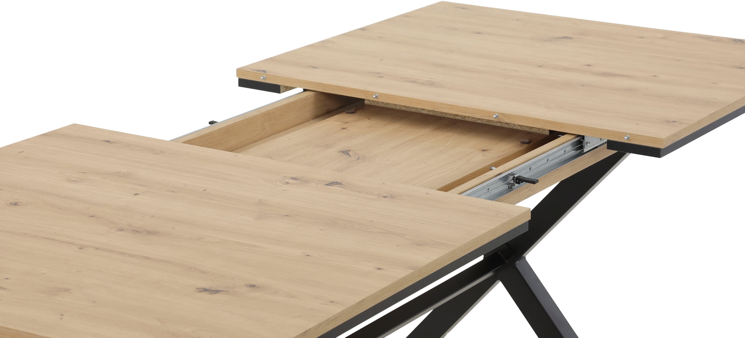 HELA Essgruppe »SAAR« 6 Stk. tlg. Tisch 160-200x90 cm, Einlegeplatte, X-Gestell, Stuhl 360° drehbar