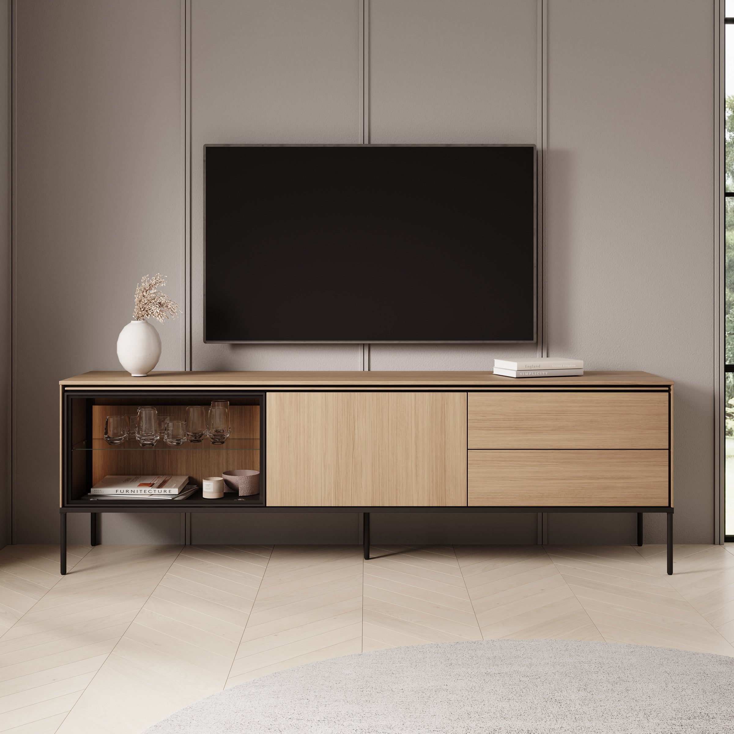 Meubella - Vicious - TV-Meubel met LED - Eiken - 197x41x62 cm