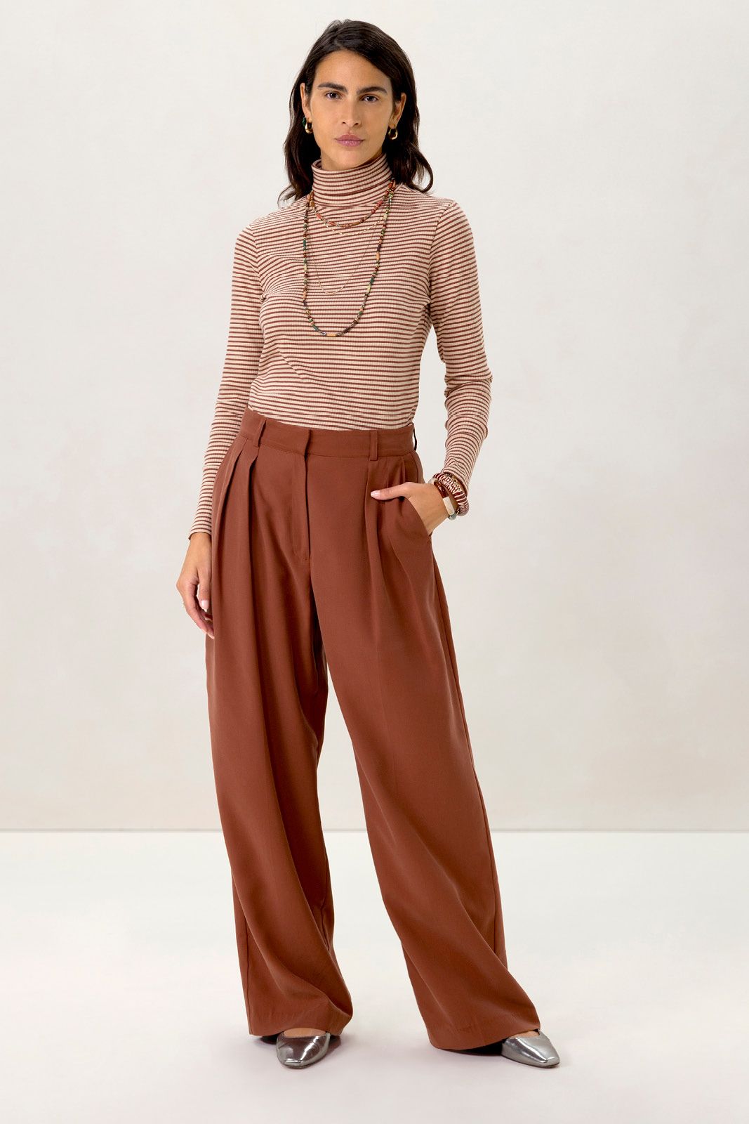 Bruin gestreepte top met turtle neck