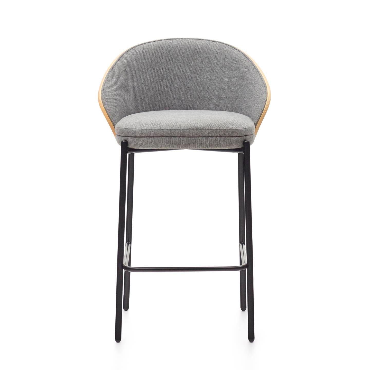 Kave Home Barhocker EAMY Chenille hellgrau/braun/schwarz