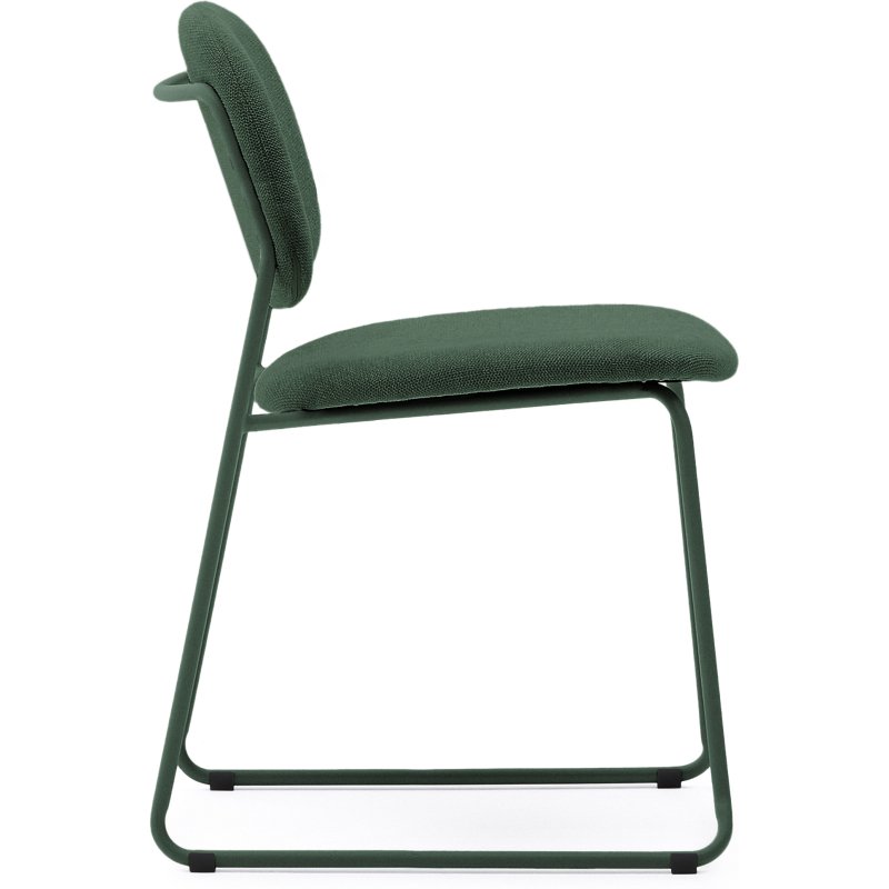 Chaise empilable Meli en chenille verte et pieds en métal vert FSC Mix Credit