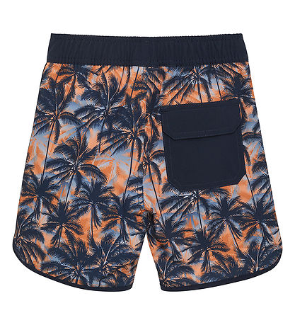 Color Kids Bådeshorts - Tangerine/Navy m. Palmer