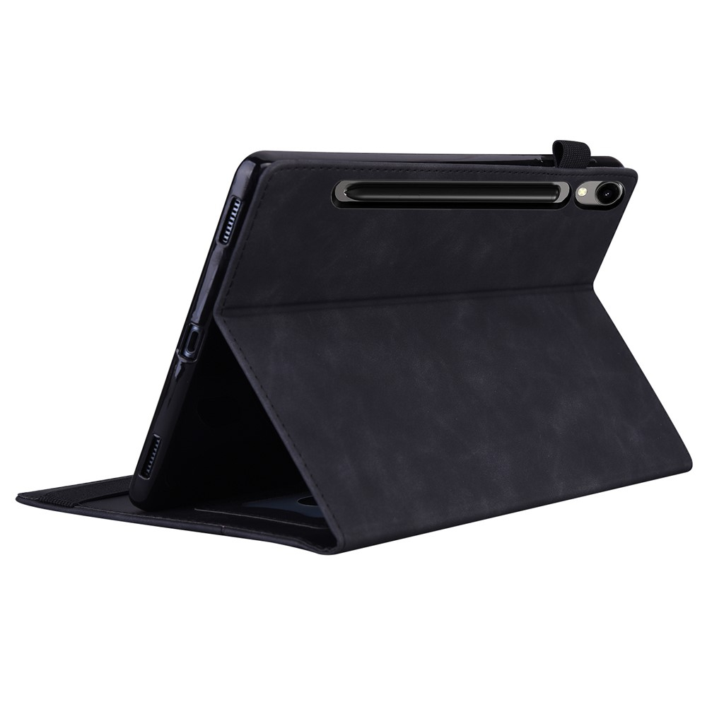 Samsung Galaxy Tab S11 Ultra Vintage Leder Tasche Smart Case Hülle S-Pen Halterung - Schwarz