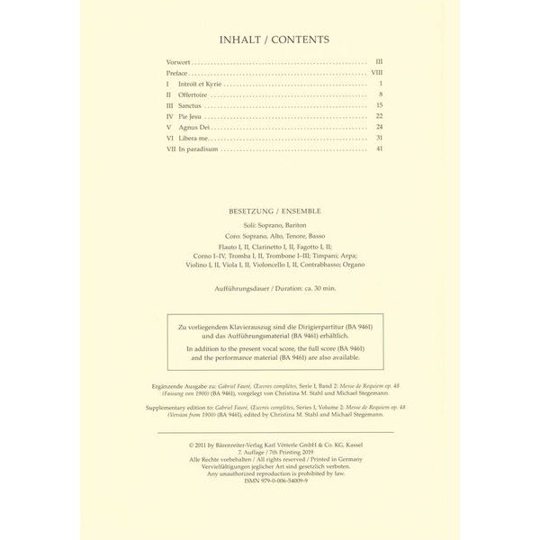 Bärenreiter Fauré Messe de Requiem