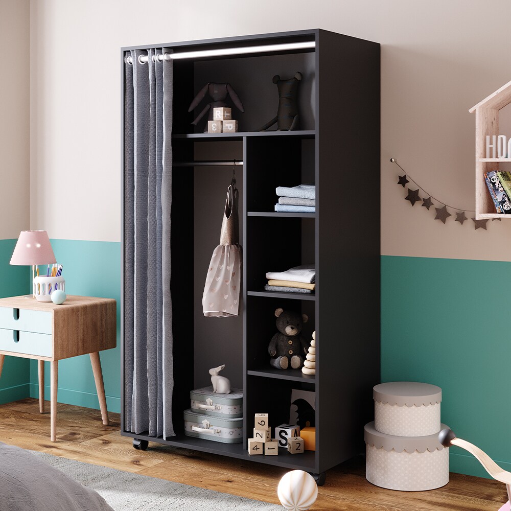 Vicco mobiler Kinderkleiderschrank Dielenschrank Garderobe Doros Grau modern 100 x 168 cm offen rollbar