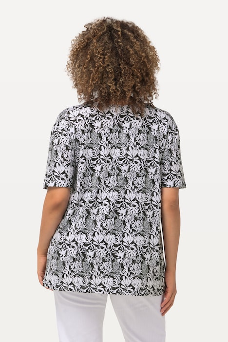 T-Shirt, maritimer Druck, A-Linie, V-Ausschnitt, Halbarm