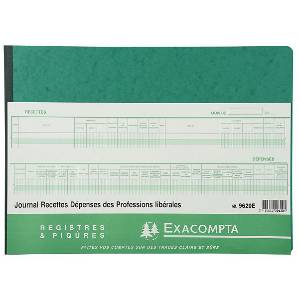 Exacompta Journal de recettes et dépenses des professions libérales, 80 pages, 27 x 38 cm