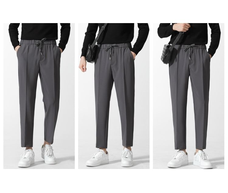 Loansk - Effen cropped, taps toelopende broek met trekkoord in de taille