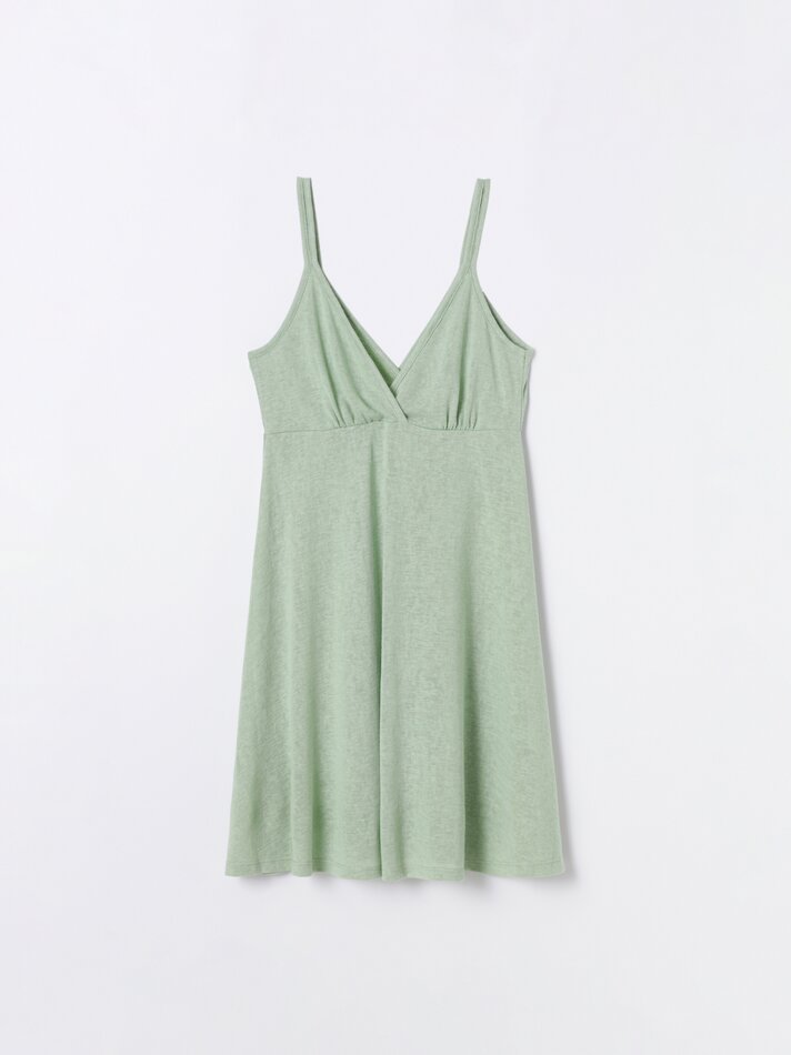Vestido de alças finas com decote cruzado - Verde Escuro