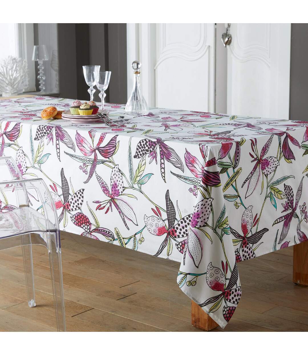 Nappe rectangle 160x350 cm PARADIS Rose coton +