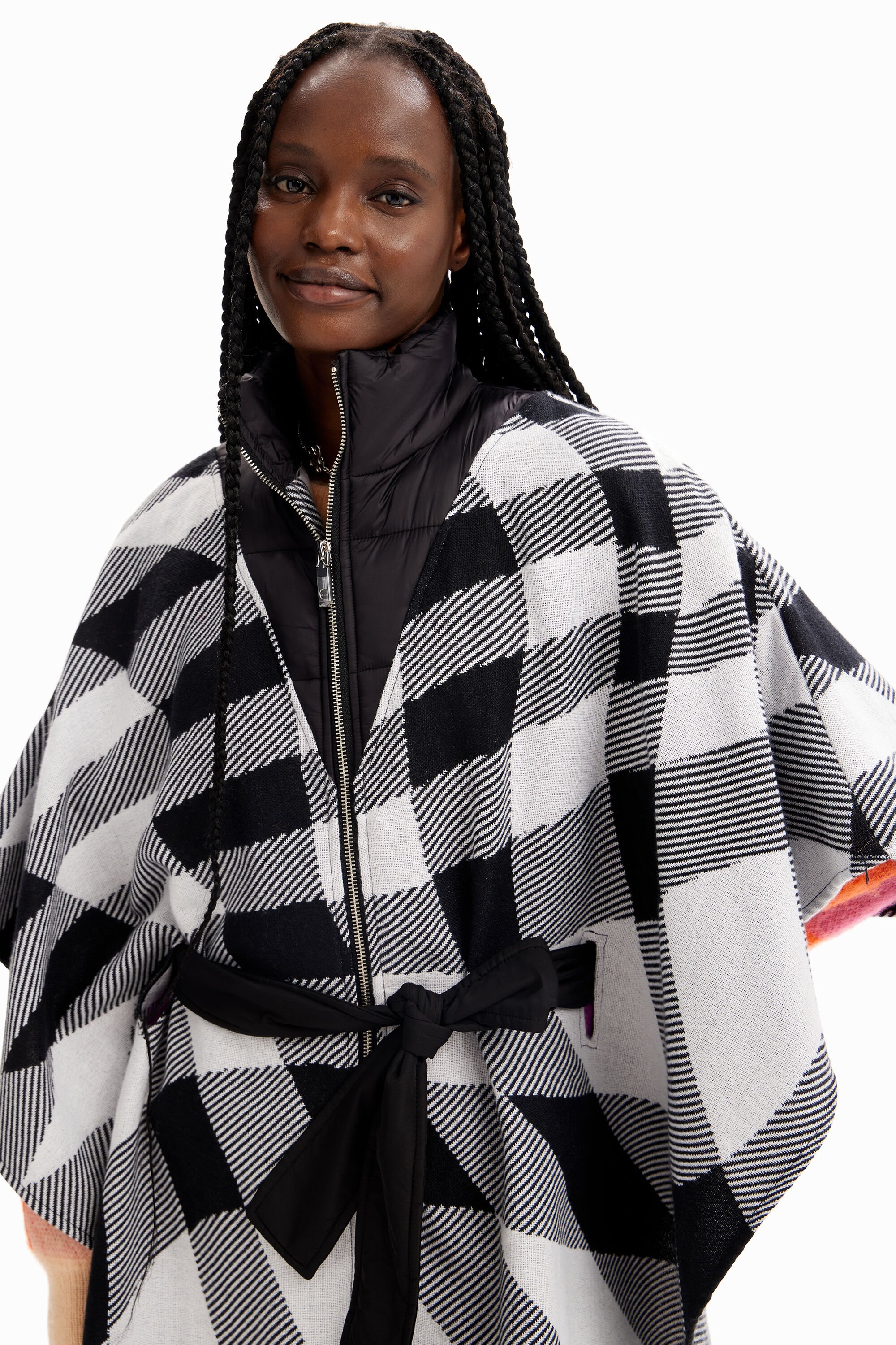 Poncho carreaux ceinture