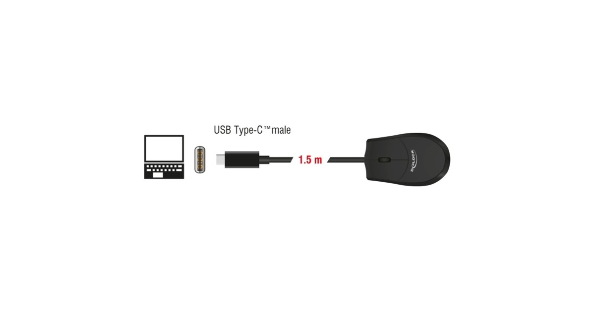 DeLOCKOptical USB Type-C Desktop Mouse – Silent  (Zwart, 1200 dpi)