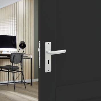 OK deurkruk set Blok recht schild sleutelgat 56 mm aluminium
