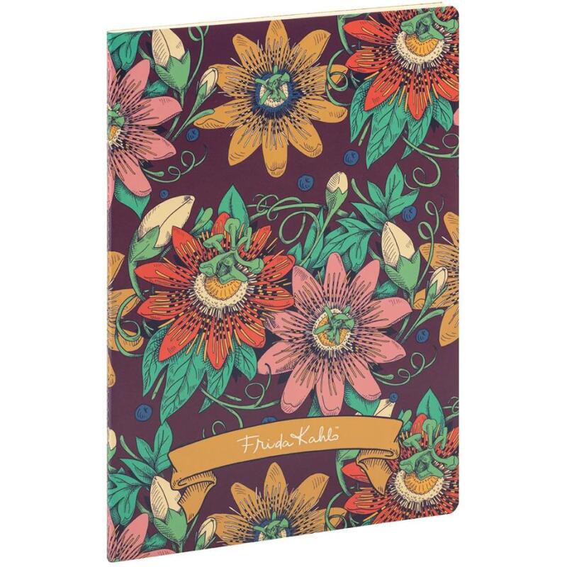 Frida Kahlo, Cahier piqué cousu fil A4 21 x 29,7 cm, 96 pages, ligné + marge, ass.