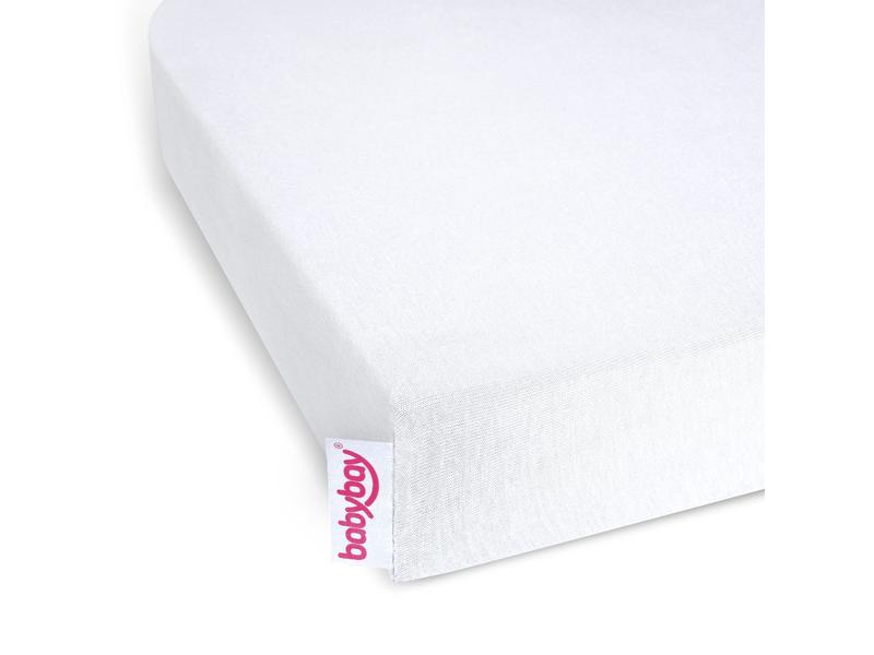babybay Fix-Leintuch Maxi/Boxspring 89 x 50 cm, Weiss Jersey Spannbetttuch Deluxe
