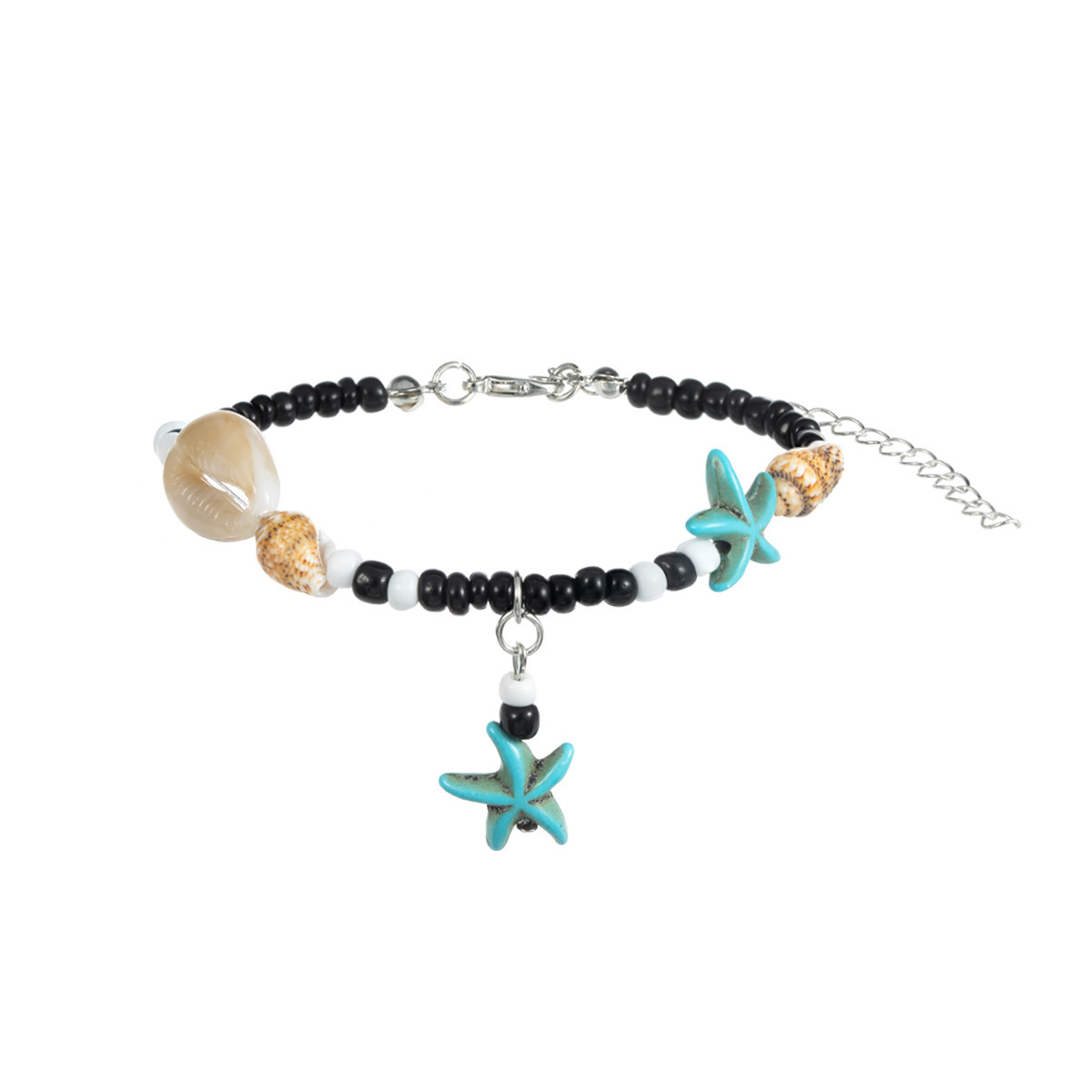 (210-280mm) Perlen Fusskette Muschel Modeschmuck Sommer Anklet Boho Fuss Kettchen mit Seestern Anhänger - Schwarz / Blau