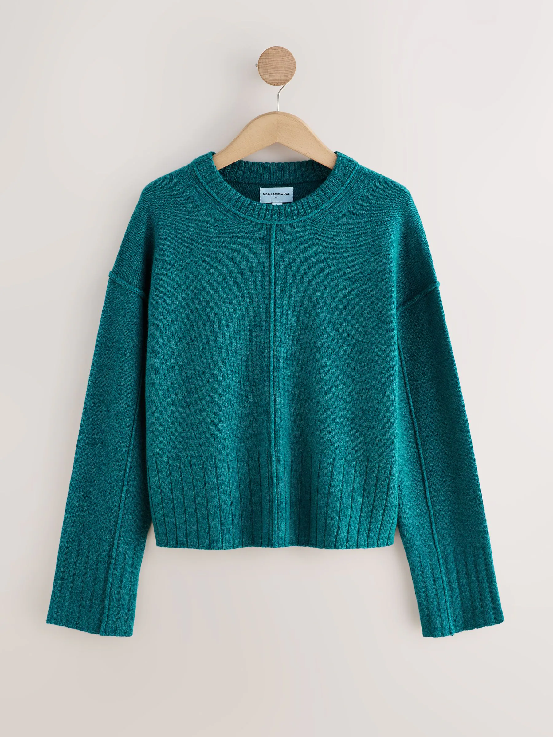 Blauwgroen - 100% N.Premium trui van lamswol met ronde hals