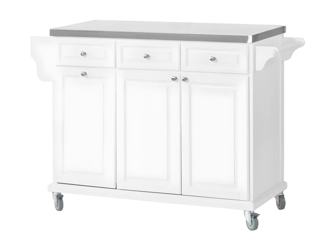 Desserte sur roulettes, Meuble chariot de cuisine de service avec Plateau en Acier Inox, FKW33-W