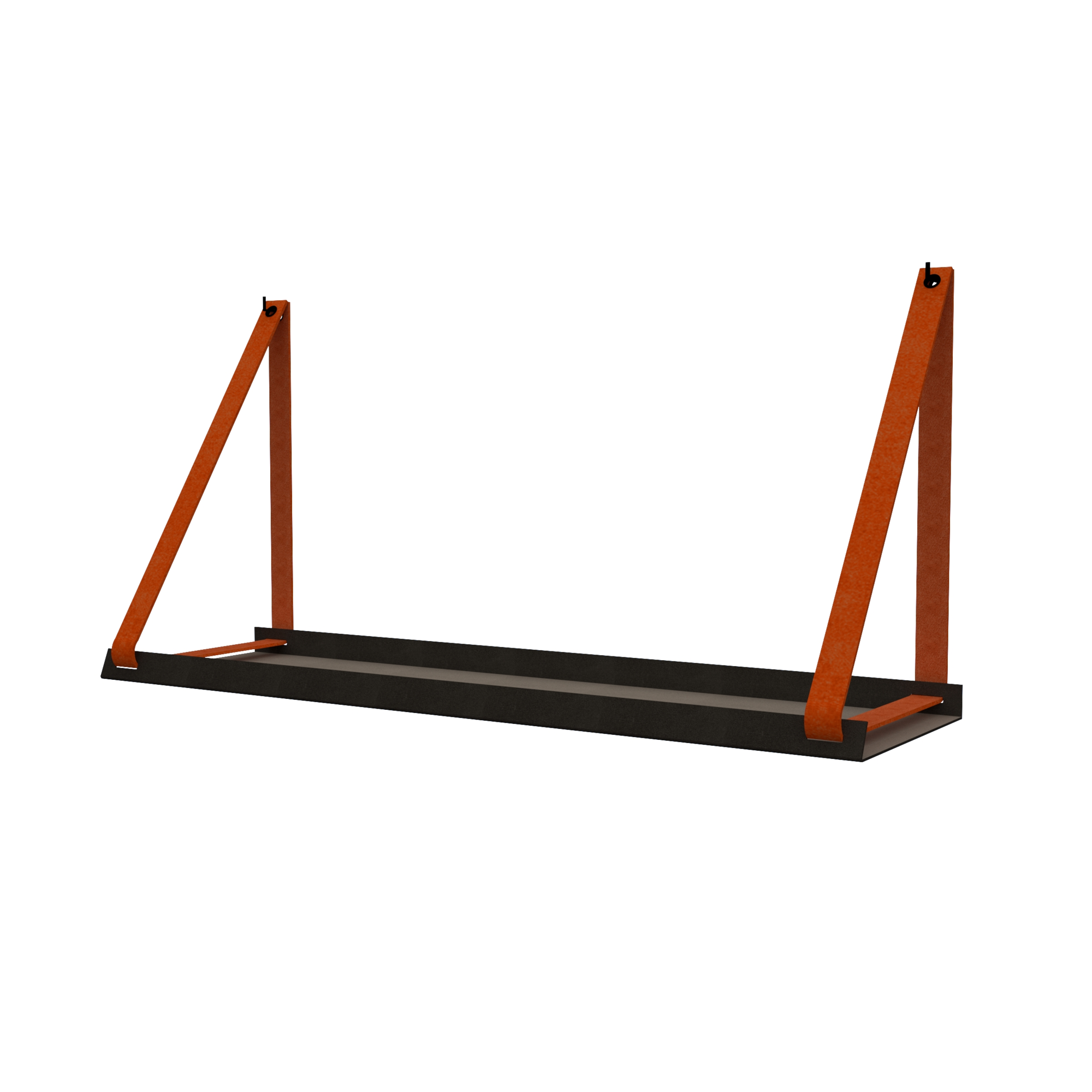 Stalen wandplank 98x20cm - incl. leren plankdragers Stalen wandplank met leren plankdragers - Suede Brick