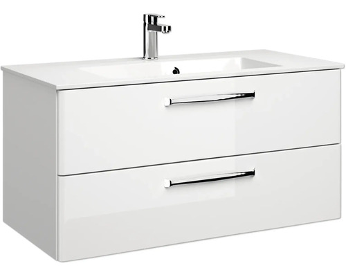 Pelipal Kumba badkamermeubelset (B x H x D 167 x 200 x 50 cm), glanzend witte fronten, 5-delige set inclusief witte mineraalstenen wastafel, halfhoge kast, onderkast en bovenkast (99.1070126093)