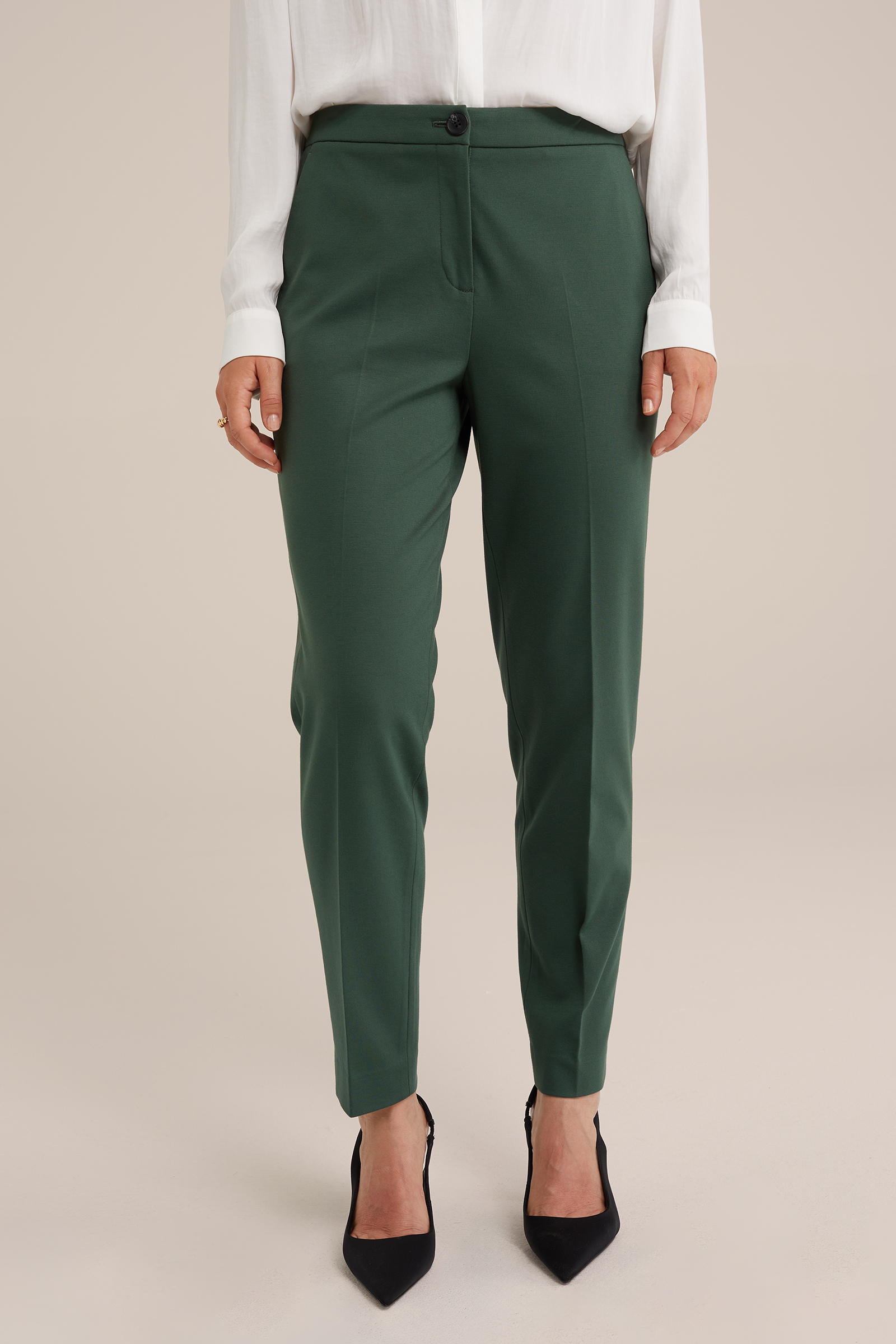 slim fit pantalon met stretch WE Fashion Donkergroen