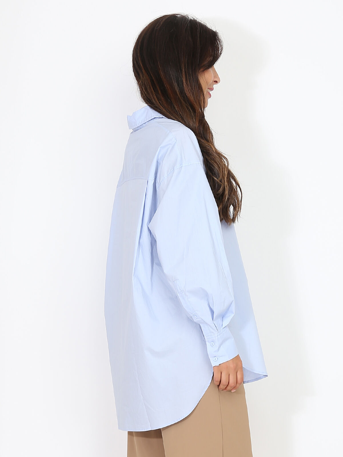 Chemise oversize à fentes- Bleu clair