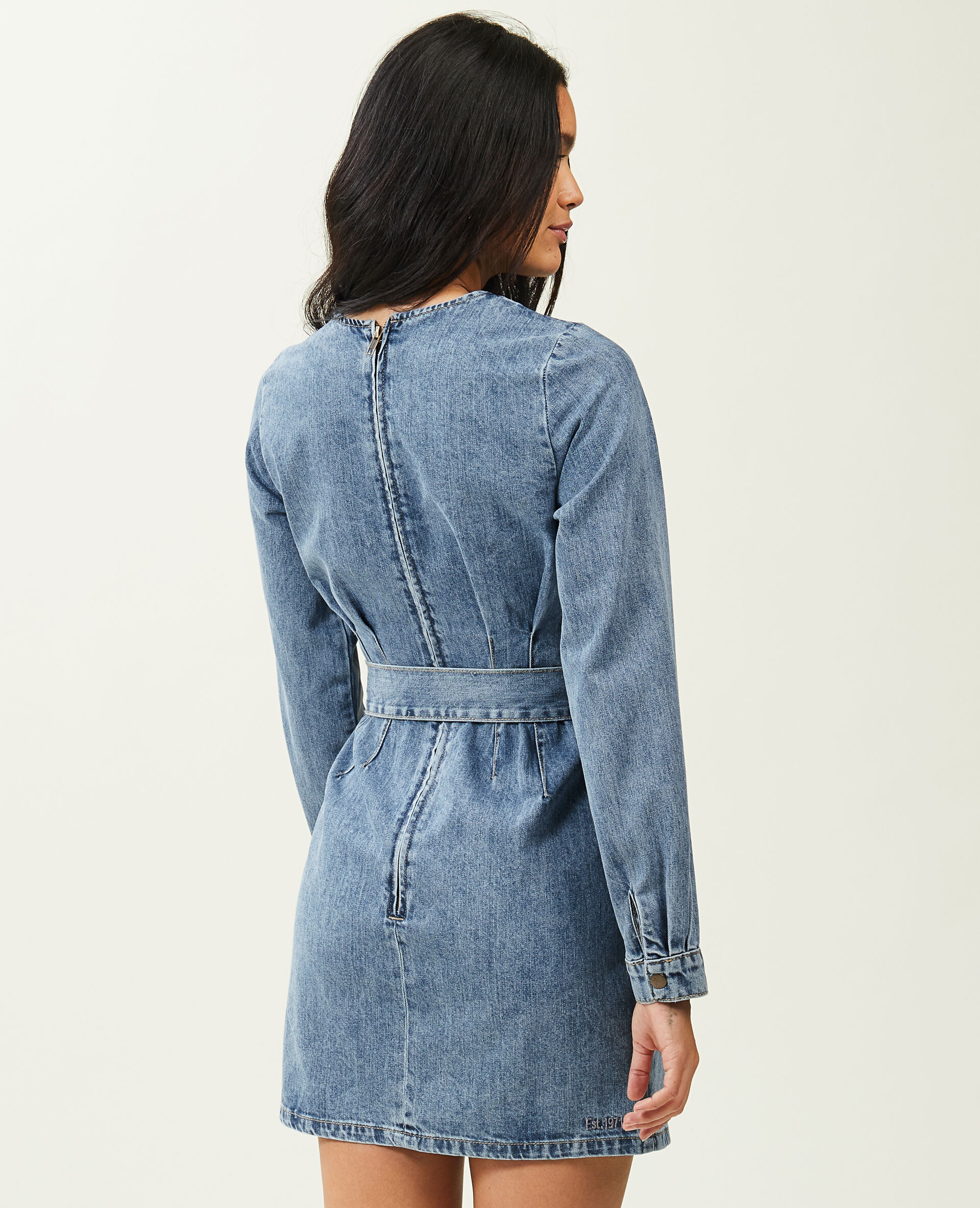 Robe en jean avec ceinture - Bleu