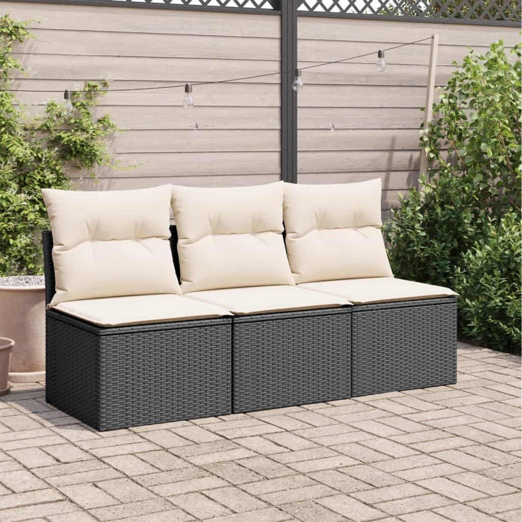 vidaXL Gartensofa mit Kissen 3-Sitzer, Sofa mit Staufach unter Sitzfläche, Terrassensofa mit abnehmbarem waschbarem Bezug, Gartenmöbel Terrassenmöbel, Schwarz Poly Rattan