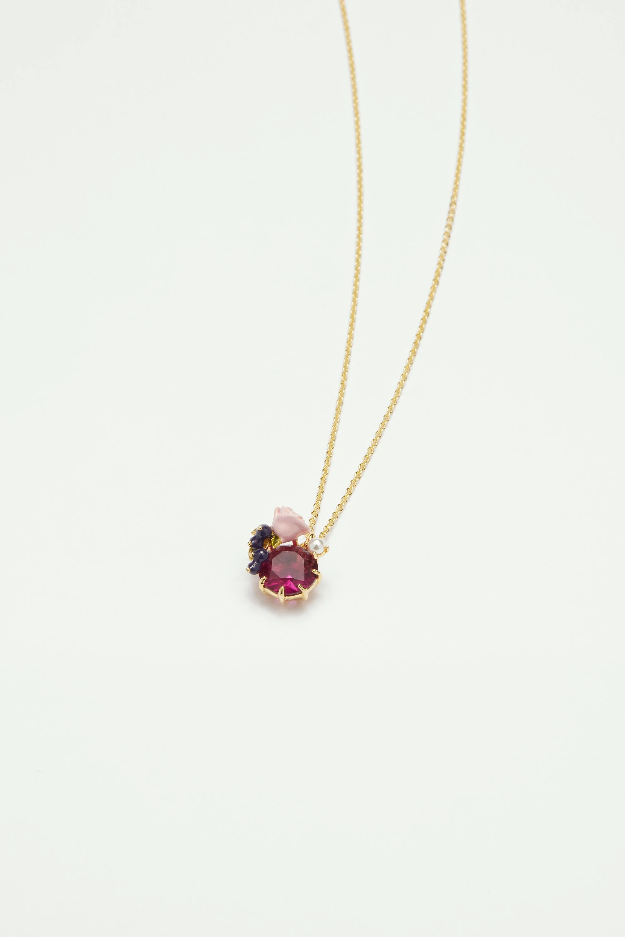 Collier pendentif rose et baies de cassis | Rose