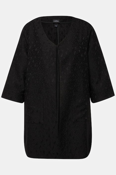 Brokat-Jacke, Hakenverschluss, V-Ausschnitt, 3/4-Arm