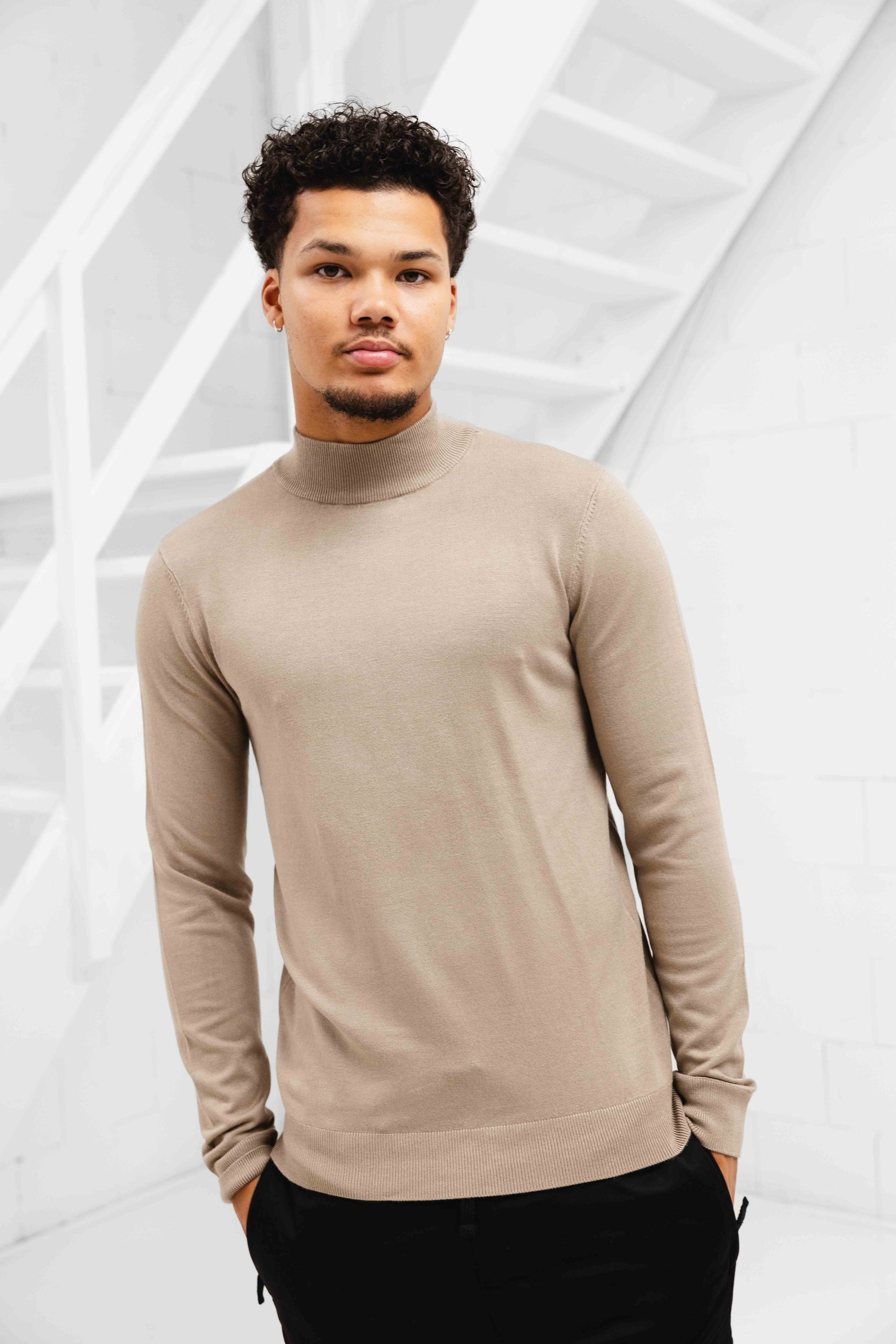 Pure Path Essential Knitwear Mockneck Sweater Heren Beige