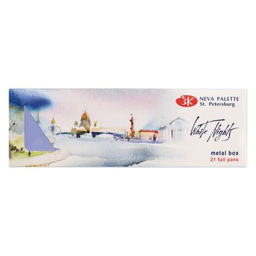 WHITE NIGHTS™ Extrafeine russische Künstler-Aquarellfarbe im hellblauen Metallkasten