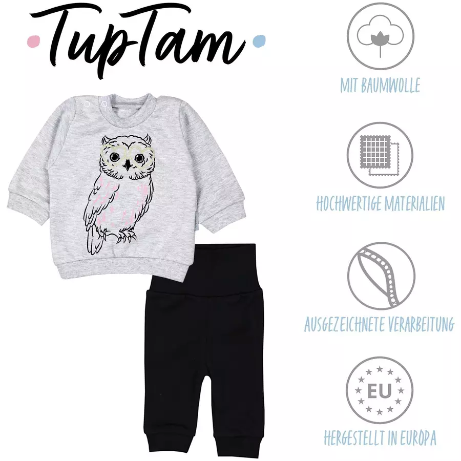 TupTam Baby Mädchen Langarmshirt Babyhose Outfit 2teilig grauschwarz